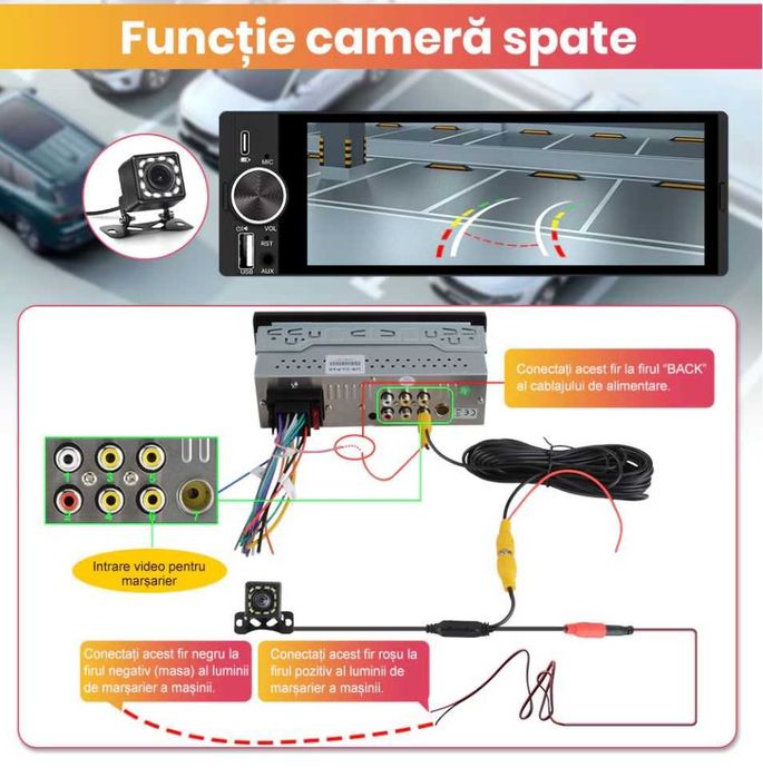 Navigatie GPS 1DIN Wireless CarPlay & Android Auto | Cameră Marșarier Inclusă