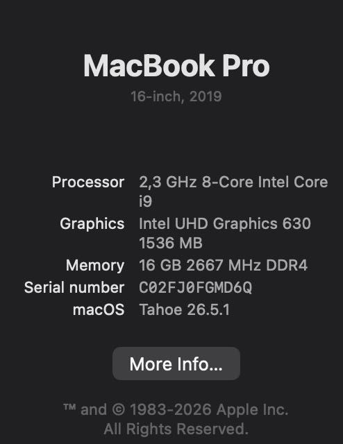 MacBook Pro 16 2,3 GHz 8-Core | Intel Core i9 | 16GB RAM | 1TB SSD | Radeon Pro | Touch Bar