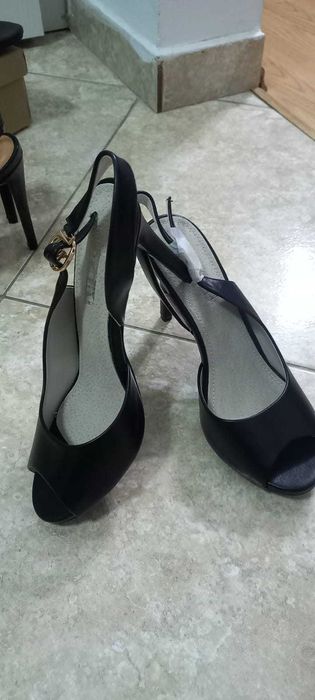 Sandale 37 noi piele naturala toc 8cm