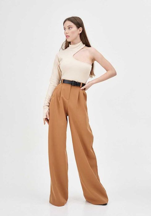 Брюки палаццо/ прямые/ классические/ коричневые