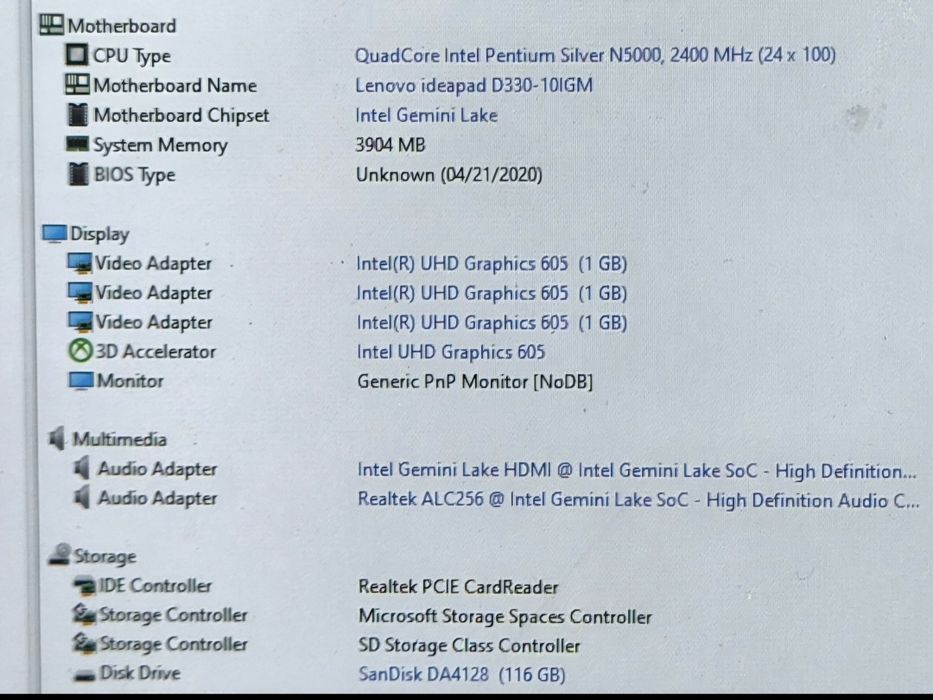 vand laptop 2 in 1 Lenovo IdeaPad D330.10,1"FH Touchscreen.Intel Quad Core.4 Gb Ddr4.Ssd 128 Gb
