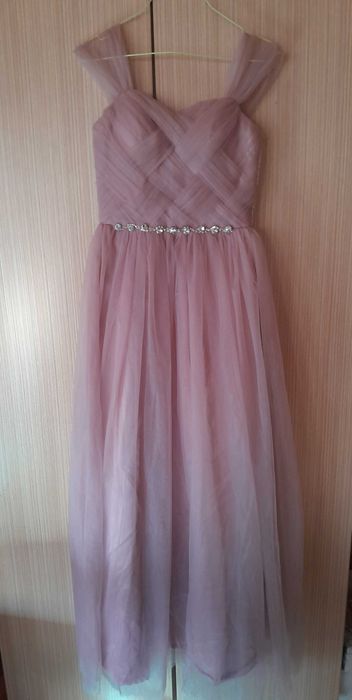 Официална дълга рокля, светло розово, тюл