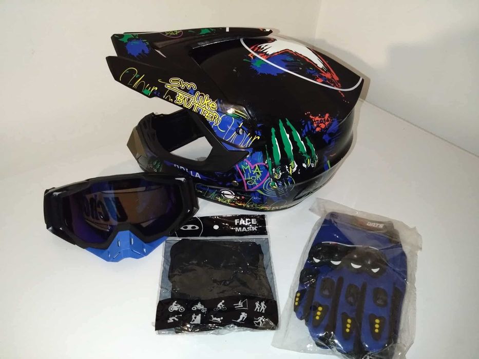 Set casca enduro+Ochelari+Manusi+Cagula