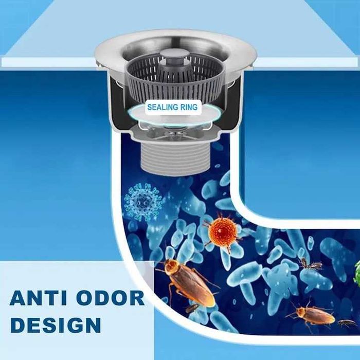 Sita scurgere cu dop pt chiuveta,cu doua site,inox,108x70x55mm