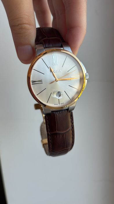 Ceas Doxa NOU ,cu curea de piele cocodile maro ,geam cristal safir ,colecție D-light ,30 atm