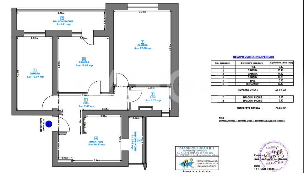 Apartament 62 mp 3 camere etaj 3 balcon pivnita Piata Noua Cisnadie — fotografia 3