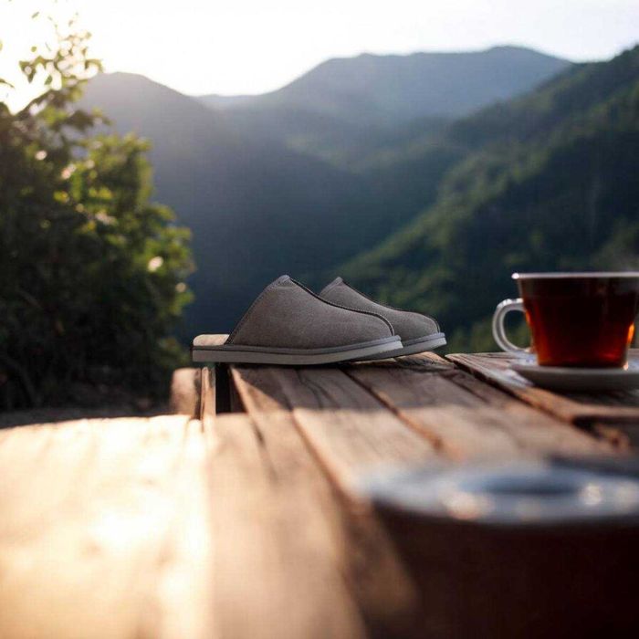 Papuci de Casa pentru Barbati din Piele Intoarsa Captuseala din Lana