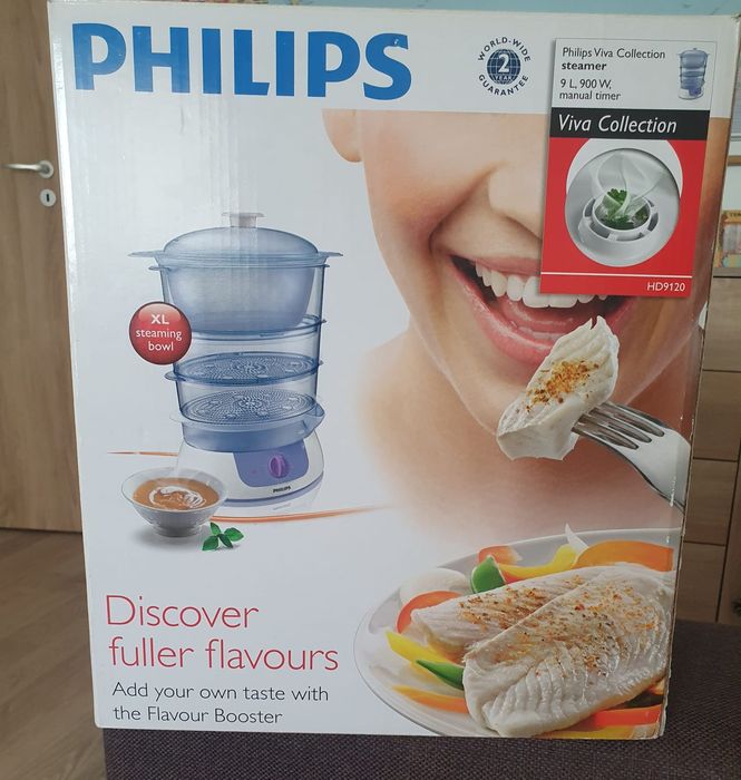 Aparat de gatit cu abur Philips HD9120, 900 W, 9 l, Alb
