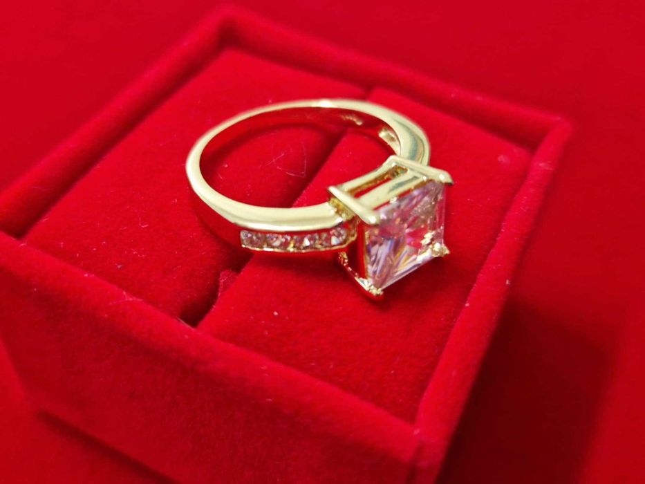 GR60,inel placat aur 18k,logodna, zirconiu alb/grena,sau alb/roz