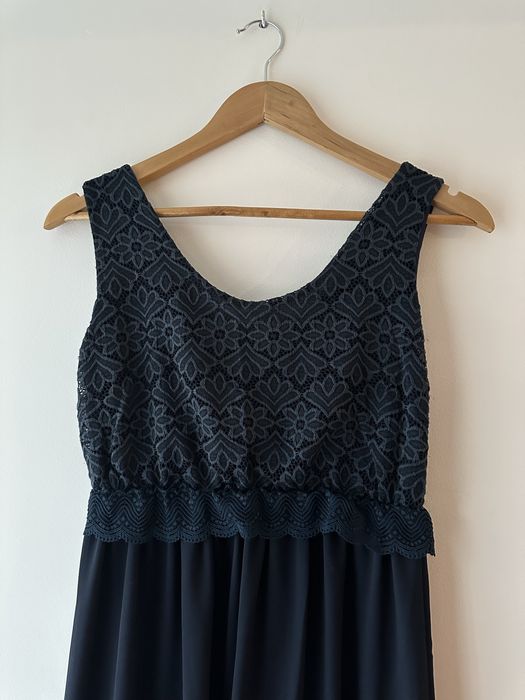 Rochie lunga vaporoasa bleumarin, L-XL