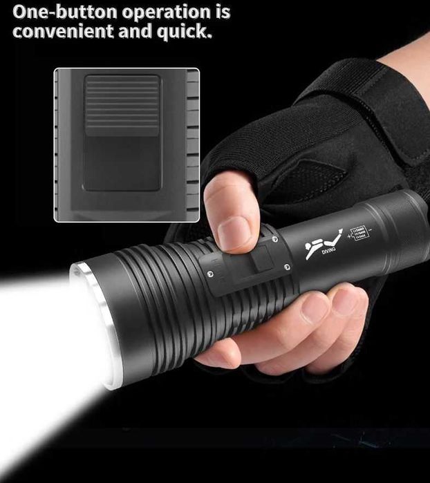 Водолазен фенер 60W LED – 10000 лумена, IP68 водоустойчив, за гмуркане