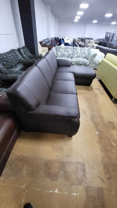 ПРОМОЦИЯ!!! Кафяв кожен ъглов диван с лежанка "TOULOUSE"