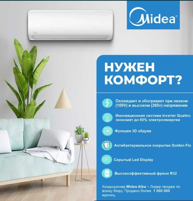 Кондиционер Midea 12 скидка со склада доставка бесплатно