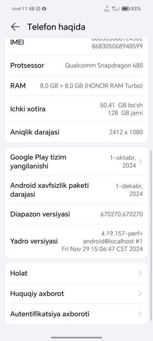 Honor x8b  Ram 8+8 turbo ishlashi zur