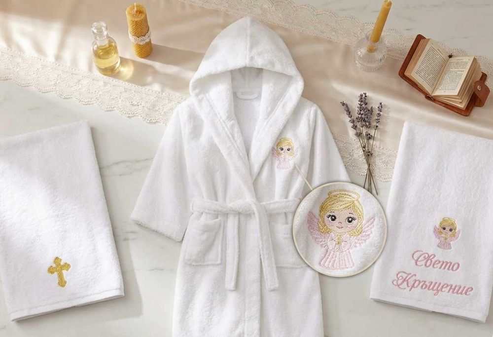 Персонализирана кърпа за Кръщене с ангелче.Бродирана хавлия с име и дата