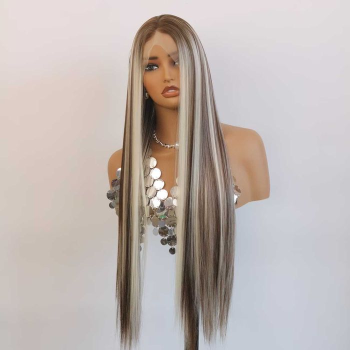 Лейс фронт перука 80 см русо-кафяв микс - синтетична 13х4 Lace Front