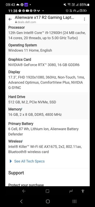 Продавам лаптоп DELL ALIENWARE M17 R2