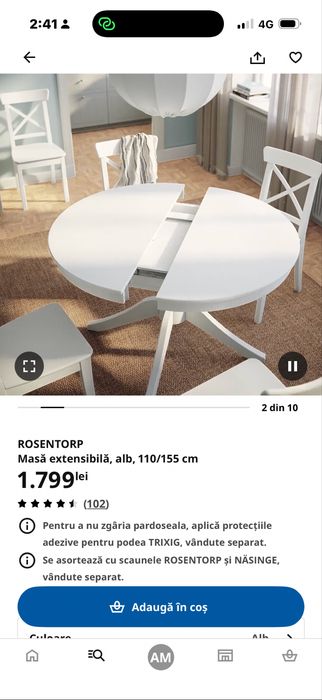 Masa Ikea extensibila + 2 scaune tapițate