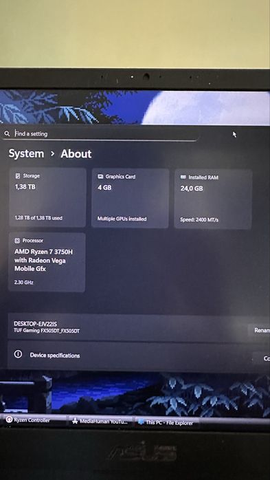 ASUS TUF Gaming FX505DT  Ryzen 7 / GTX 1650 / 24GB RAM / 512GB NVMe SSD + 1TB HDD