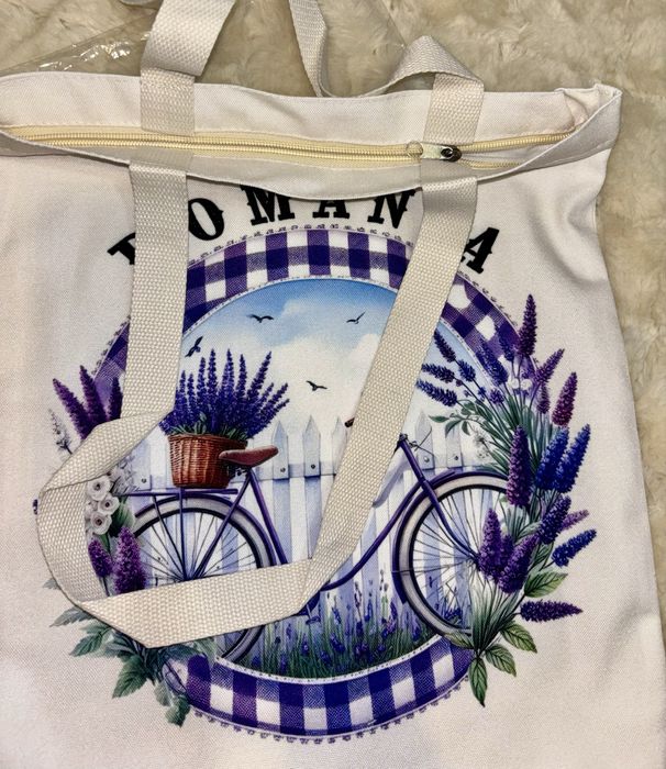 Sacosa imprimata cu fermoar bumbac 100%