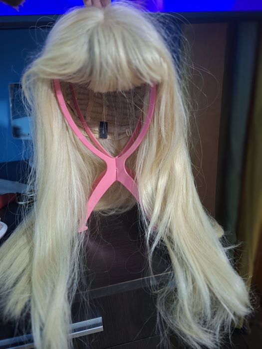 Peruca blonda din par natural 100% + suport CADOU