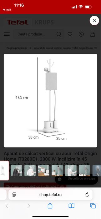 Aparat de calcat cu aburi vertical tefal