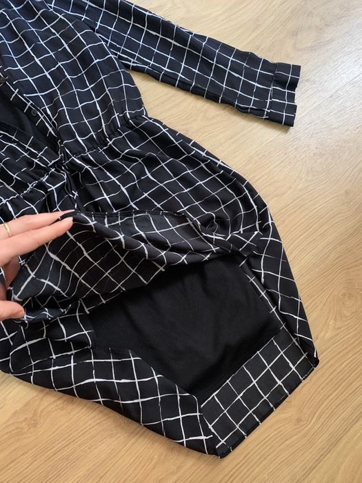 Rochie voal maneca lunga negru alb YD marime XS