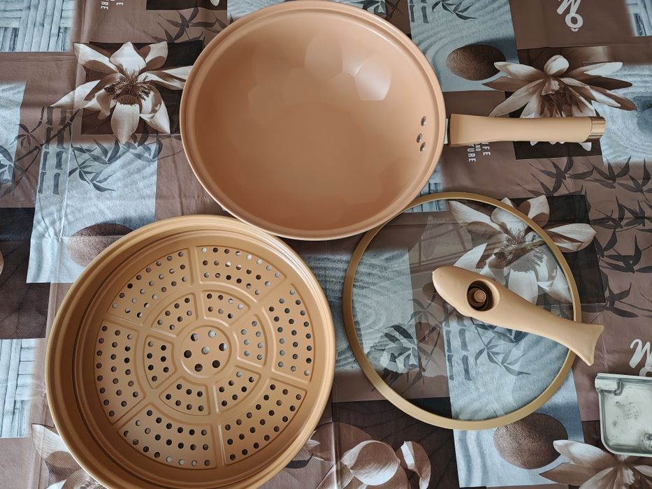 Set oale si cratite, 32cm, argintiu, cu tehnologie non-stick, pentru g