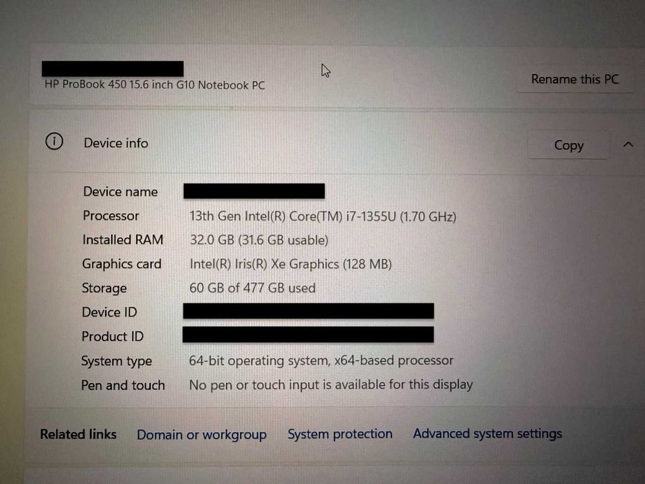 Лаптоп HP ProBook 450 G10/Intel Core i7-1355U/32GB RAM/512GB SSD