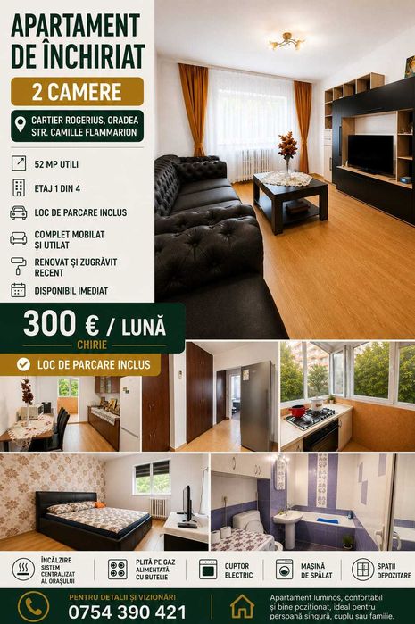 Inchiriez apartament 2 camere zona Rogerius