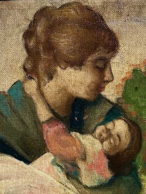 Tablou rusesc f VECHI, ulei/pânză/lemn semnat 70x50cm+rama Școală rusă