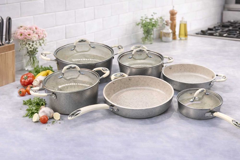 Set oale marmorate 10 piese antiaderente gatit complet