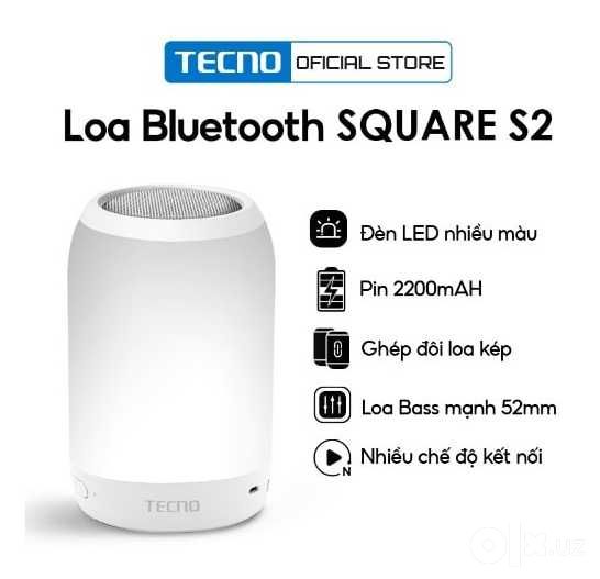 Tecno Square S2 Bluetooth Speaker портатив колонкаси (Оқ ранг)