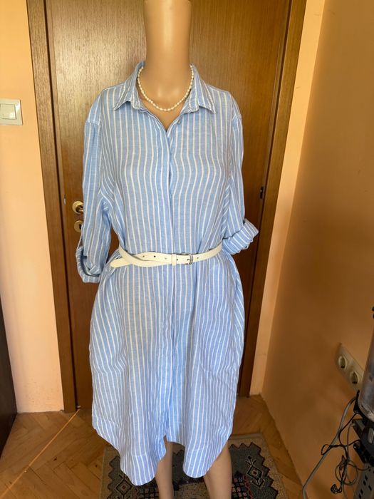 Морска лятна ленена туника тип риза, размер L/XL