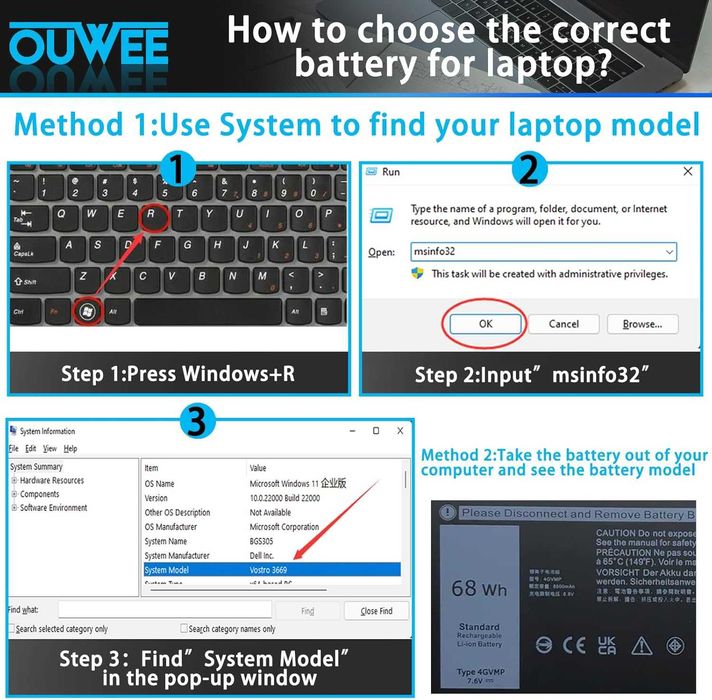 Батерия за лаптоп 4GVMP, съвместима с Dell Latitude 5