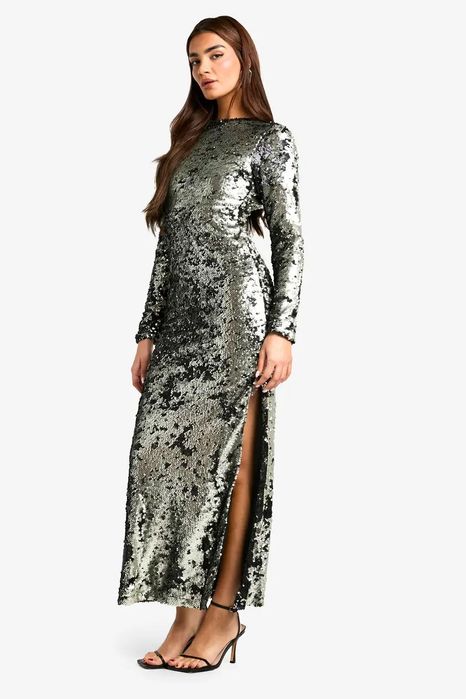 Нови дълга рокля с пайети и гол гръб, плисирана синя рокля Mango