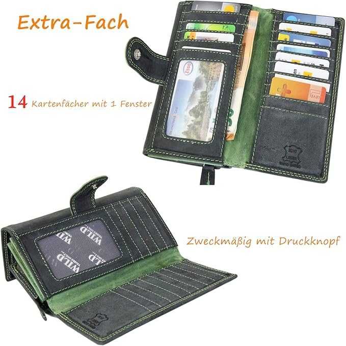 Дамски кожен портфейл Irisaa, винтидж, RFID защита, 21 слота за карти