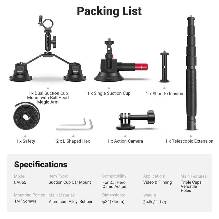 Автомобильное крепление NEEWER CA067 с тремя присоскa