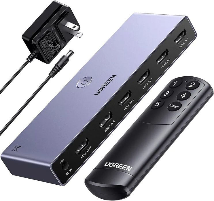 UGREEN 8K 60Hz HDMI Switch 5 in 1 Out, Aluminum, HDR10+, with Remote