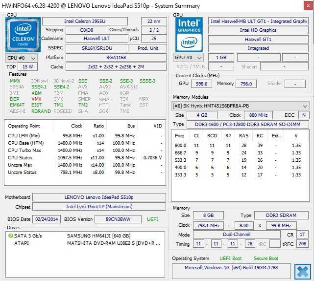 Laptop Lenovo IdeaPad S510p Intel 2955u Generatia 4 diagonala 15.6 40Cm Windows 10