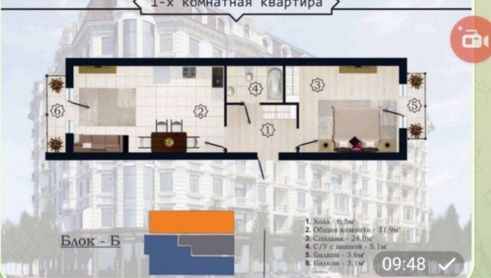 ЖК Итальянский квартал, 2-комнатная евродвушка.