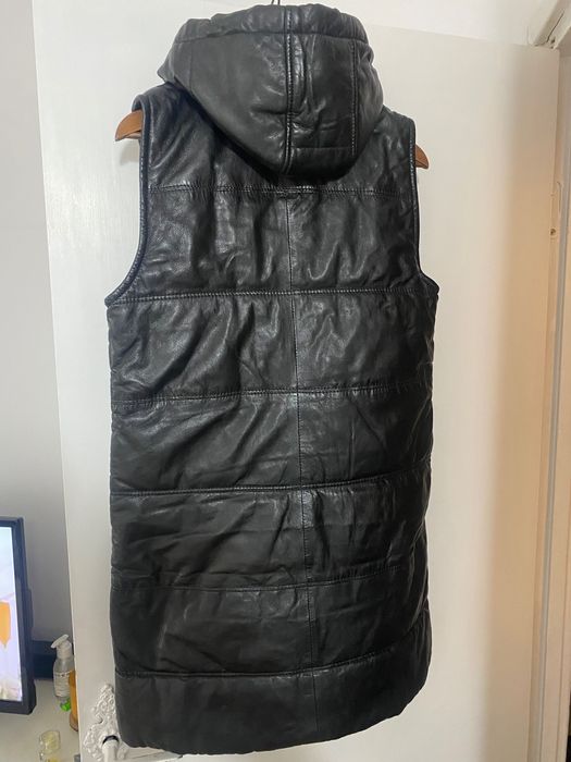 Vestă lungă matlasată din piele naturală