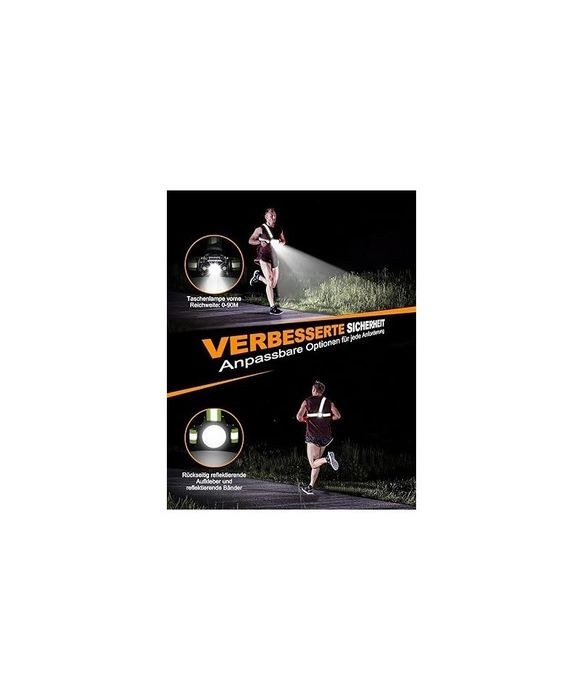 Lampa de alergare pentru piept cu banda reflectorizanta, 500 lumeni