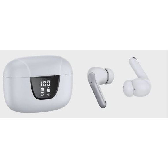 Casti Wireless TWS CerCip S42 cu izolare a zgomotului ENC+ANC, Autonomie 40 ore, Control prin Touch, Universale, Culoare Alb