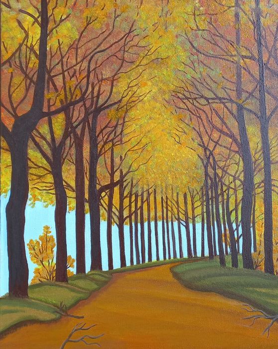 Tablou  "Peisaj de toamna" pictat manual in ulei pe panza