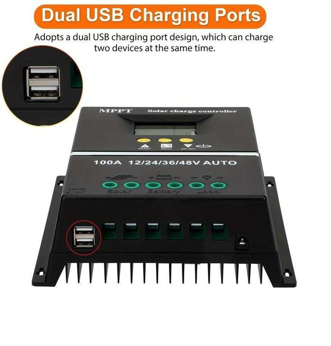 Controler solar MPPT, 12V/24V/36V/48V, 100A, LCD, NOU !