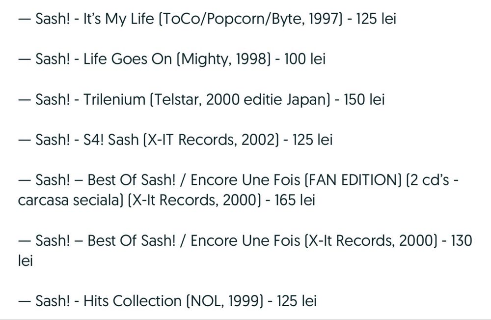 Lot 7 cd-uri originale - Sash! (muzica techno-house)