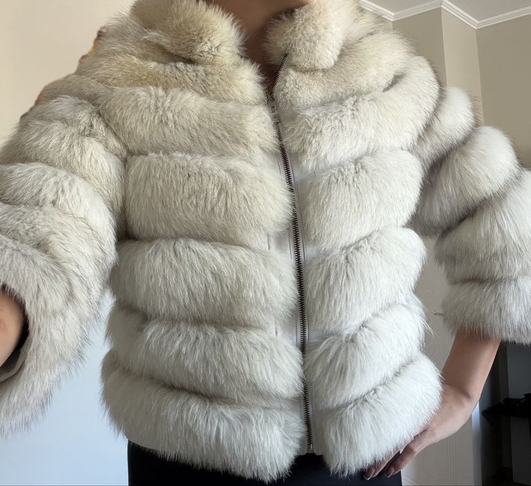 Бяло палто естествен косъм лисица