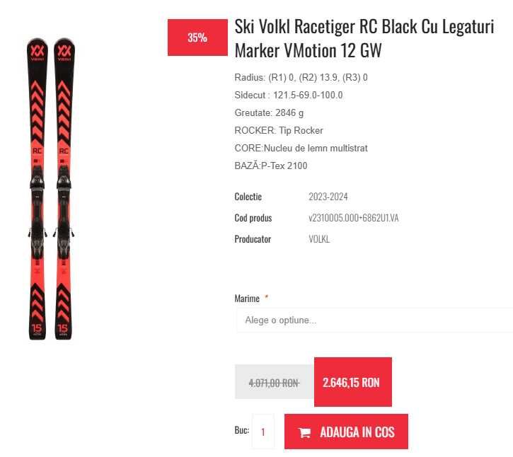 Ski Volkl Racetiger RC Black cu legaturi Marker VMotion 12 GW