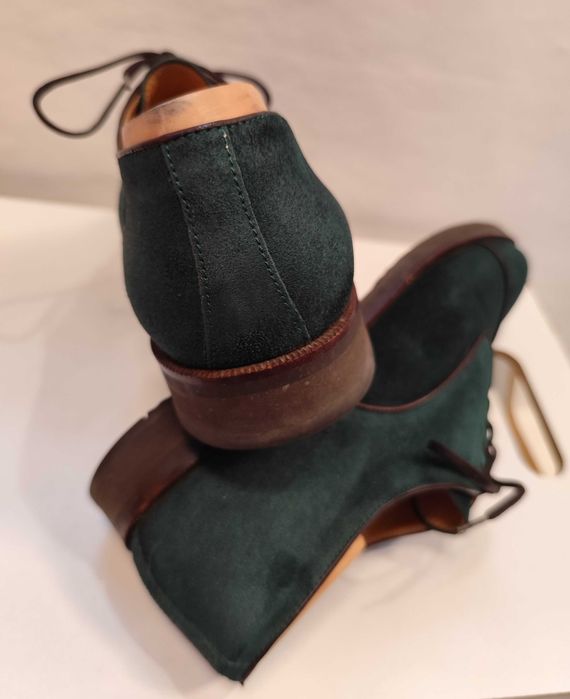 Pantofi derby 41 41.5 lucrati manual Gratiano Predin piele naturala verde